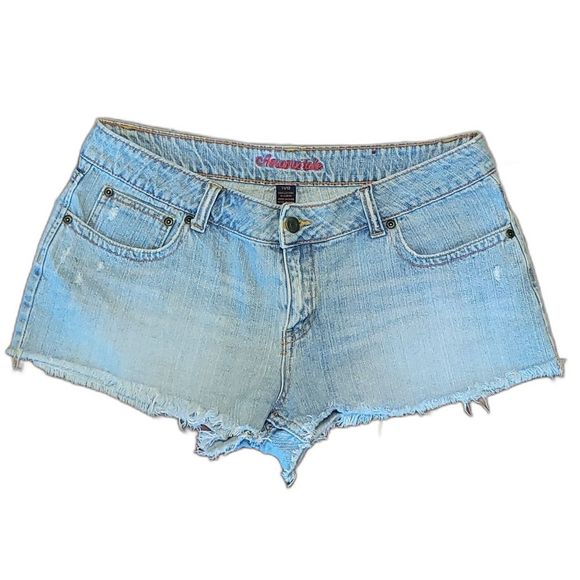 Aeropostale Denim Jean Short Shorts Distressed Worn Light Wash Mid Waist Rise 12 - Picture 16 of 16